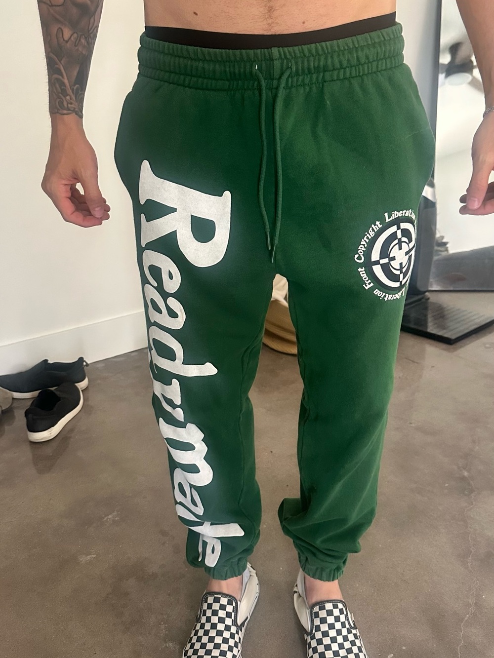READYMADE Green Graphic Joggers with White Logo
